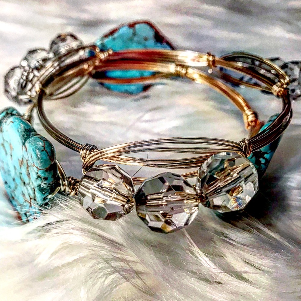 💗Handmade Triple Bead Wire Wrapped Bangle